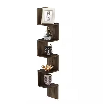 Wood 5-shelf Corner Bookcase