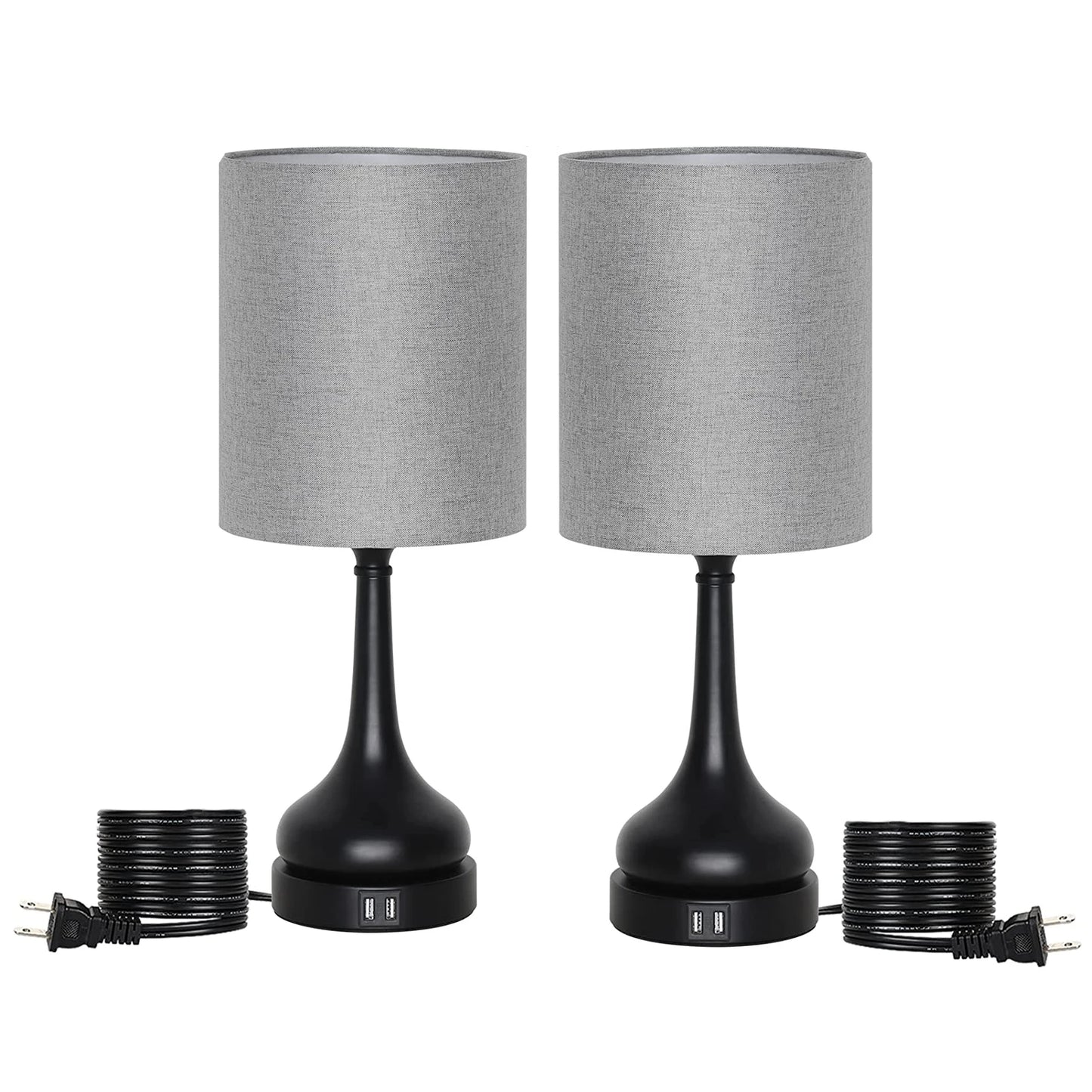 Set of 2 Bedside Table Lamps with Touch Control & USB Charging Ports