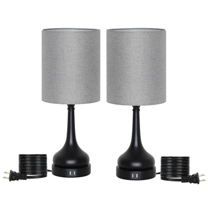 Set of 2 Bedside Table Lamps with Touch Control & USB Charging Ports