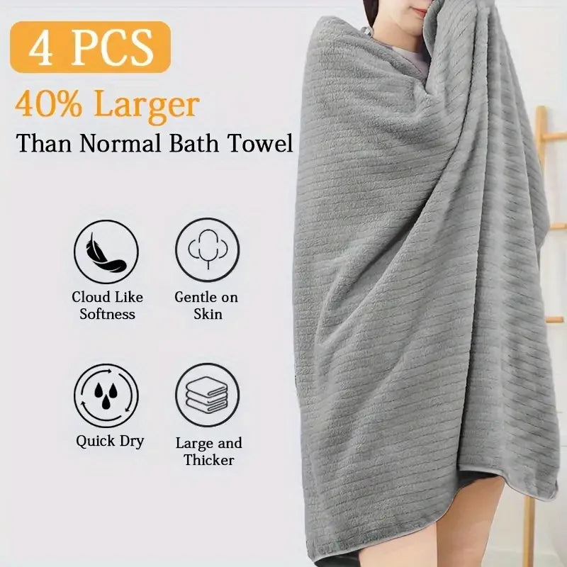 4pcs Oversized Bath Towel Set -  Ultra Soft Microfiber