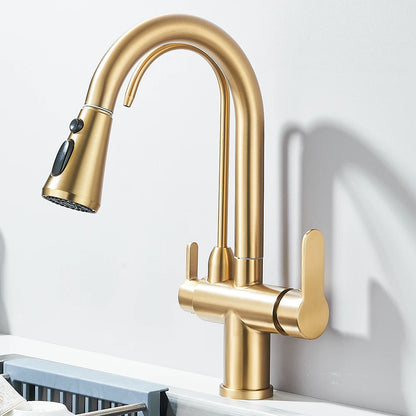 360 Rotation Pull Out Tap Kitchen Faucet With 3 Mode Water Pressure