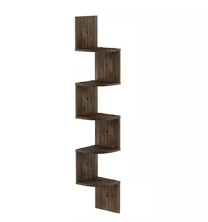 Wood 5-shelf Corner Bookcase