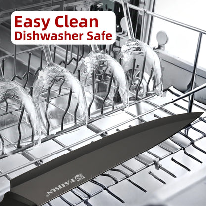 15 Pieces Carbon Steel Kitchen Knife Block Set, Built-in Knife Sharpener