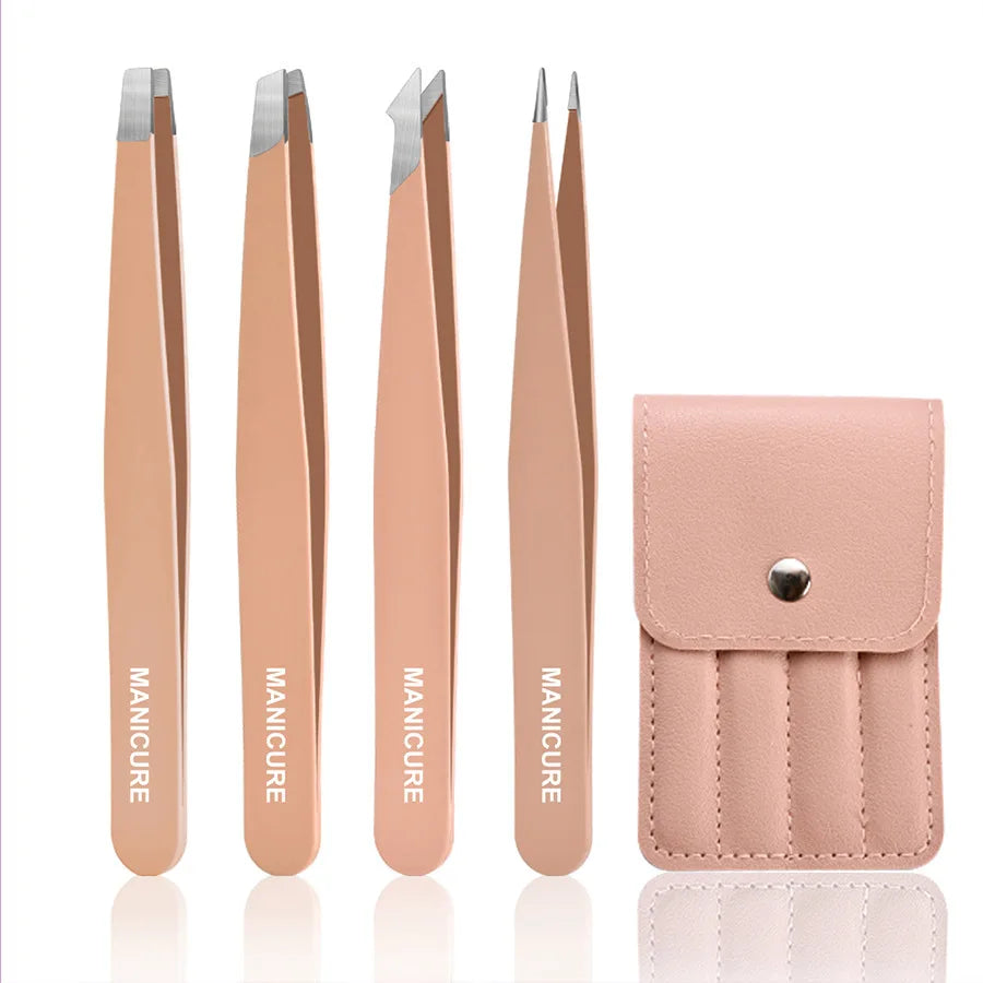 4-Piece Stainless Steel Tweezer Set