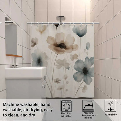 Elegant Floral Print Shower Curtain Set with Hooks