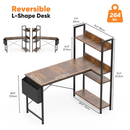Modern Corner Workstation with Integrated Shelving. This Piece Creates a Refined, Functional Workspace