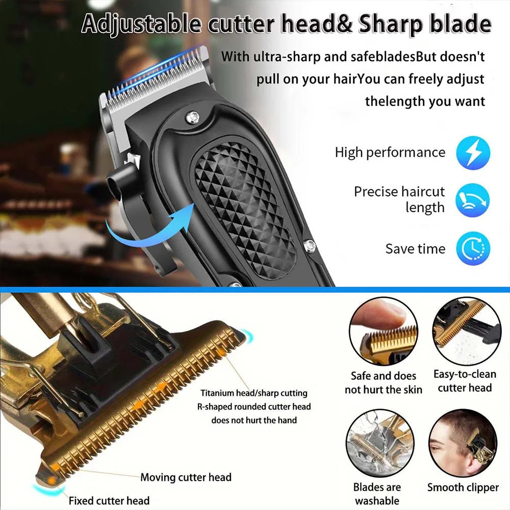 Professional Hair Clipper Kit for Men - Cordless Rechargeable