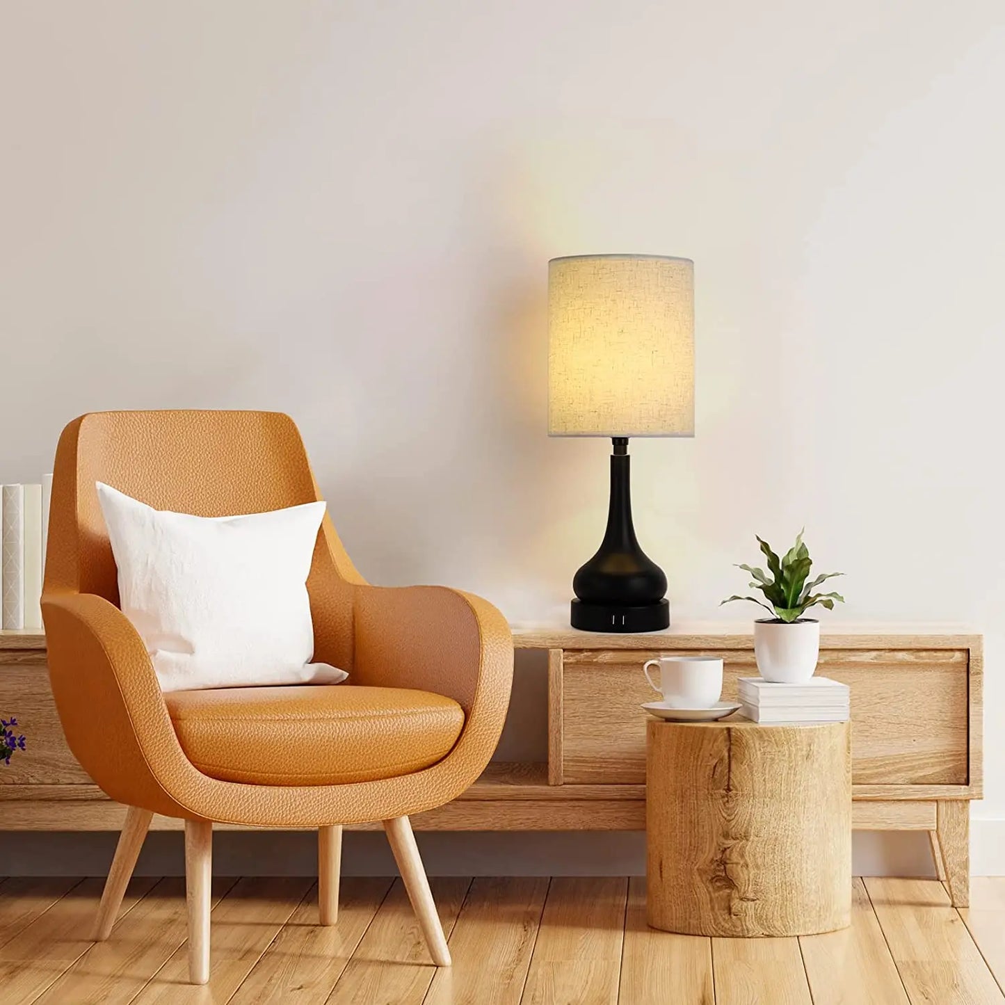 Set of 2 Bedside Table Lamps with Touch Control & USB Charging Ports