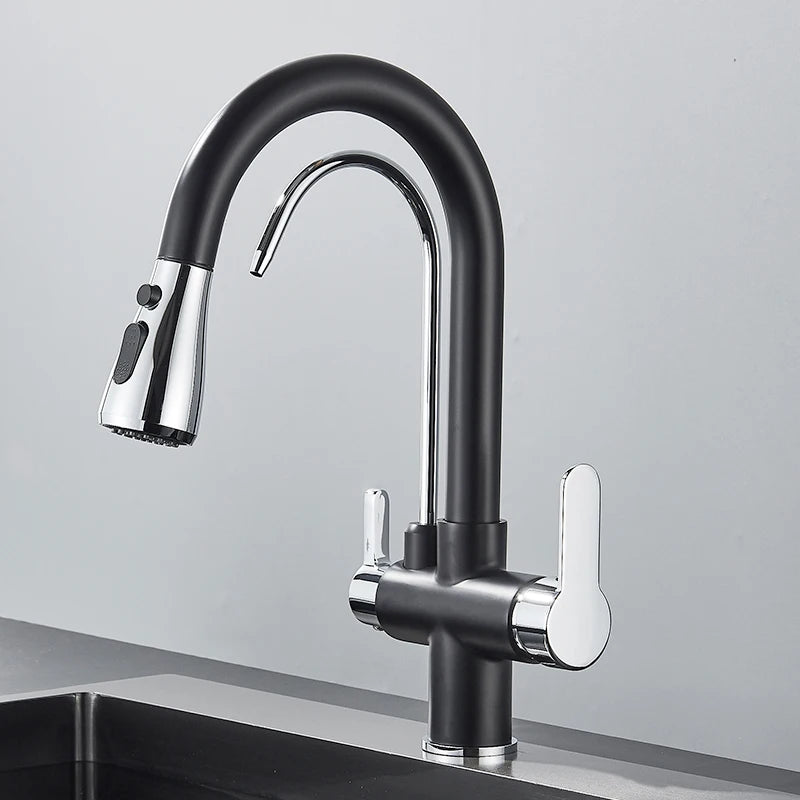 360 Rotation Pull Out Tap Kitchen Faucet With 3 Mode Water Pressure