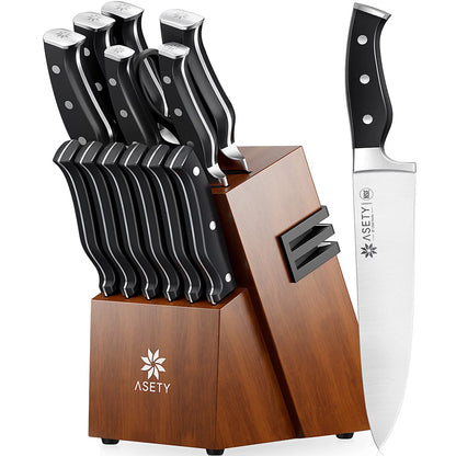 15 PCS Stainless Steel Kitchen Knife Set With Built-in Knife Sharpener Block