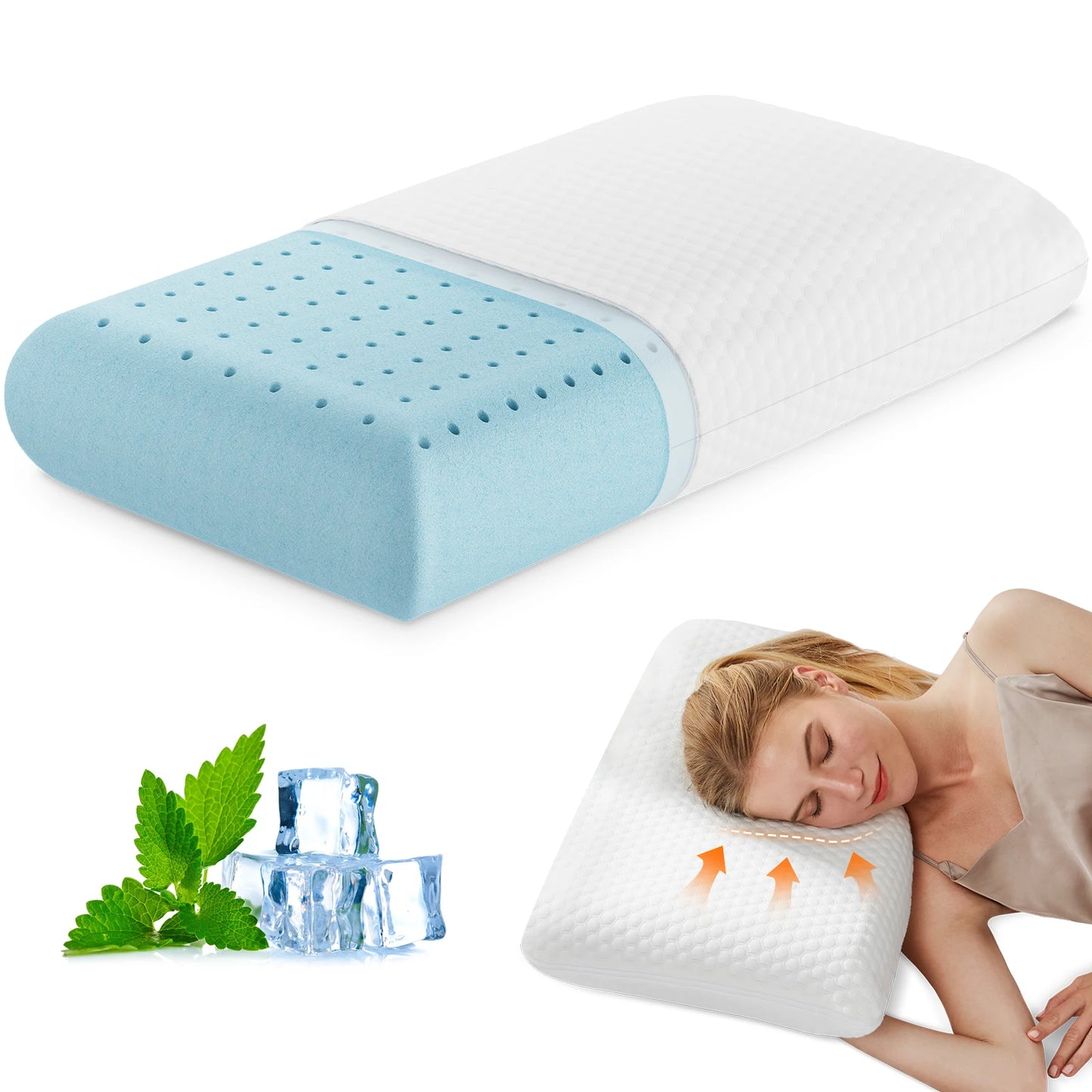 Standard Size Memory Foam Pillows Ventilated Cooling with Removable Washable Cover