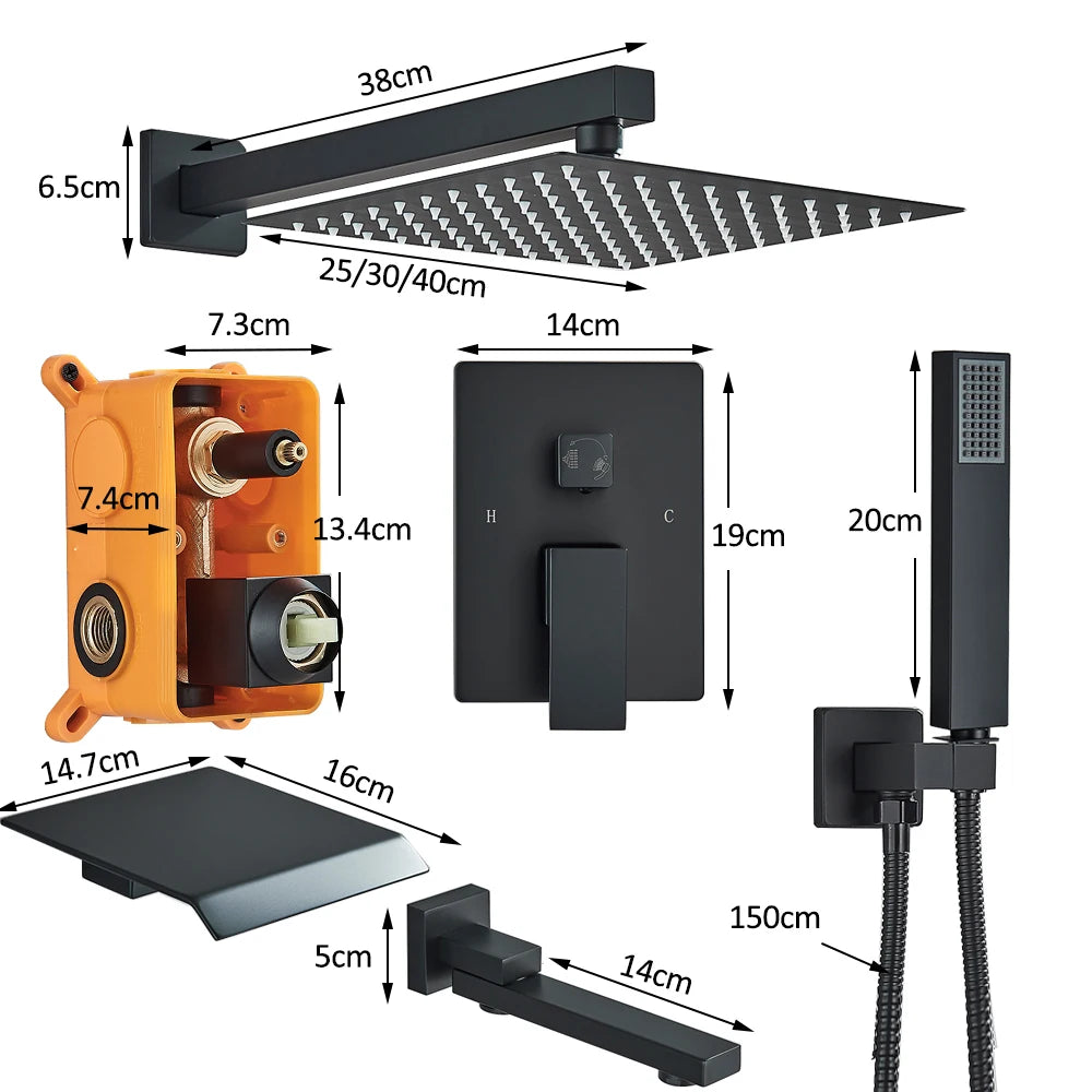 Waterfall Shower System, Faucet Set with Tub Spout