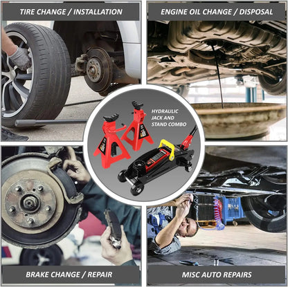 Low Profile Hydraulic Trolley Service/Floor Jack Combo with 2 Ratchet Jack Stands, 2 Ton (4000 lbs) Capacity