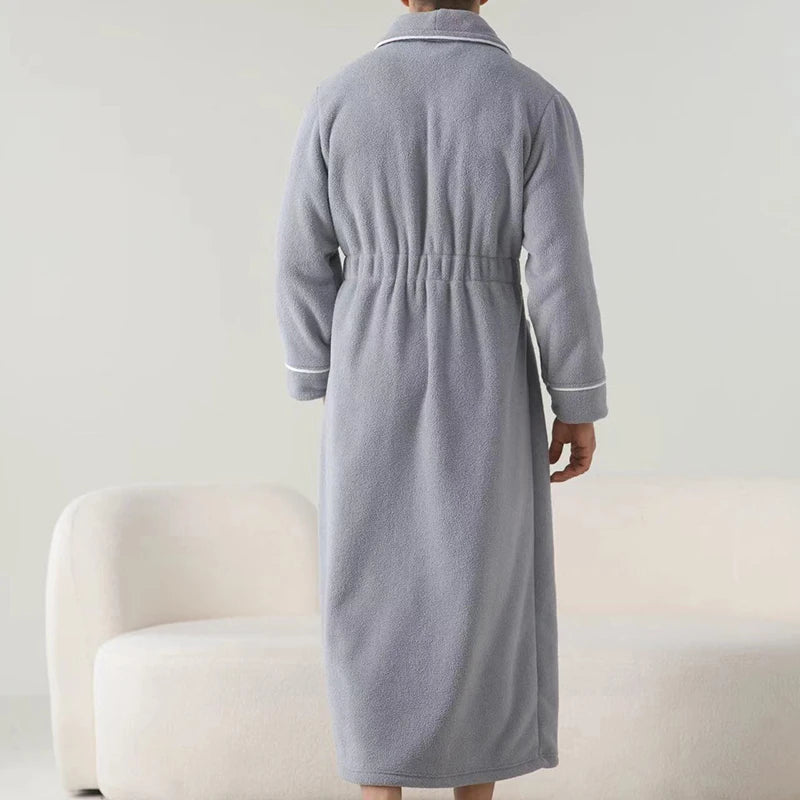 Luxurious Men's Cozy Plush Bathrobe with Long Sleeves and Belt