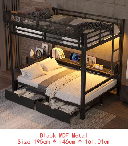 Queen Over Queen Bunk Bed with Storage, USB, Lights & Cozy Convenience