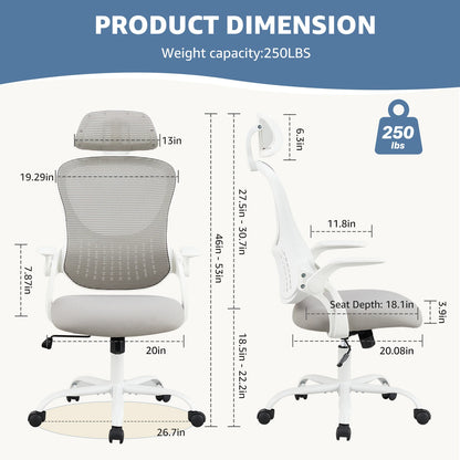 Mesh Office Chair With Flip-up Arms, Adjustable Headrests & Comfortable Lumbar Support