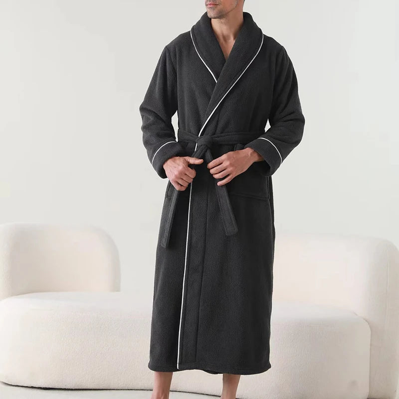Luxurious Men's Cozy Plush Bathrobe with Long Sleeves and Belt