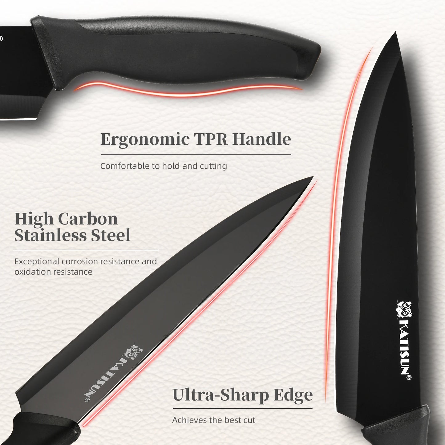 15 Pieces Carbon Steel Kitchen Knife Block Set, Built-in Knife Sharpener