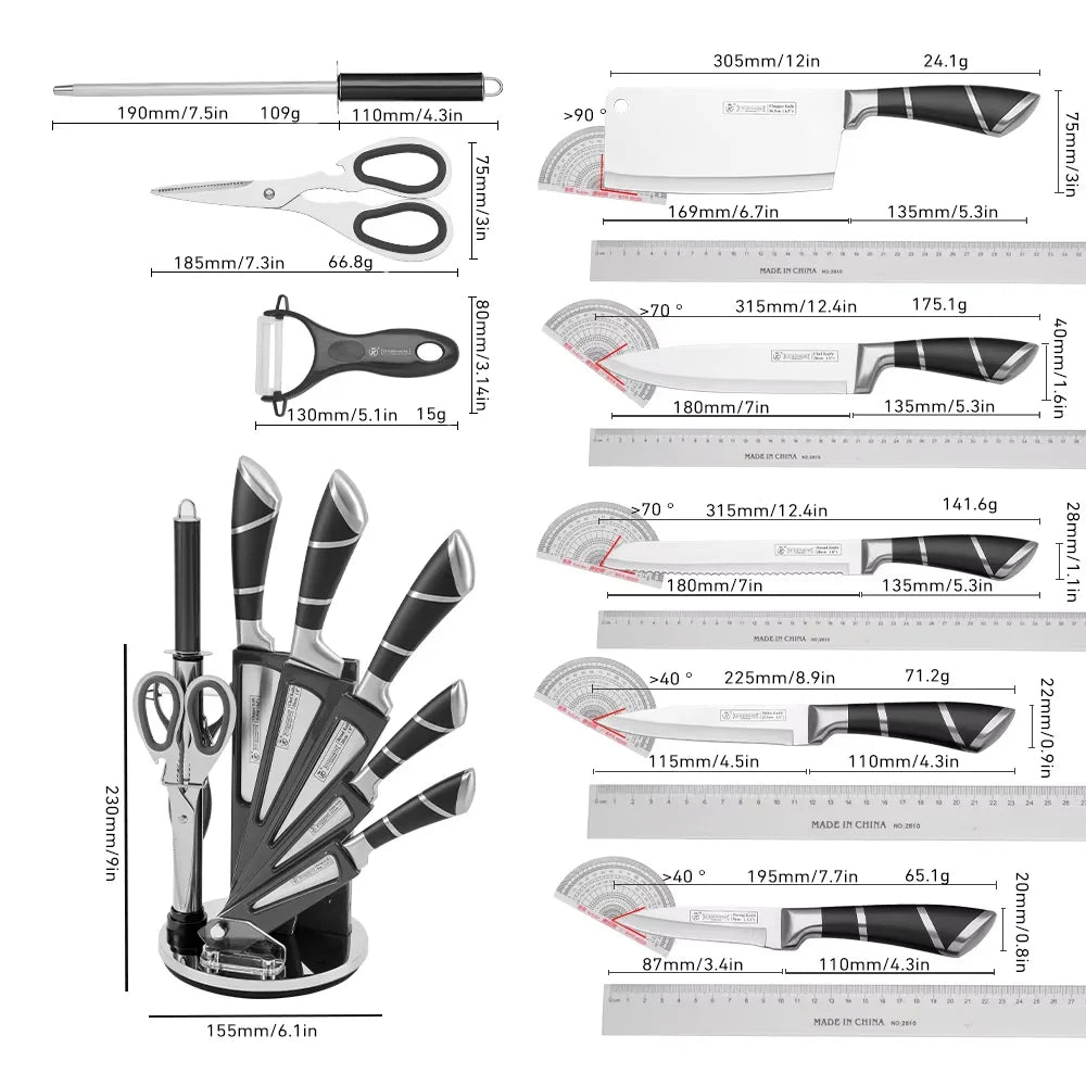 Stainless Steel Kitchen Knife Set With Sharpener