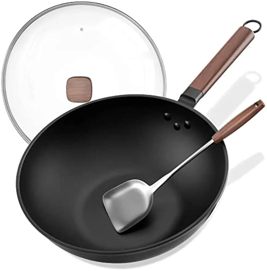 Durable Carbon Steel Wok with Lid & Spatula Everyday Cooking Made Easy