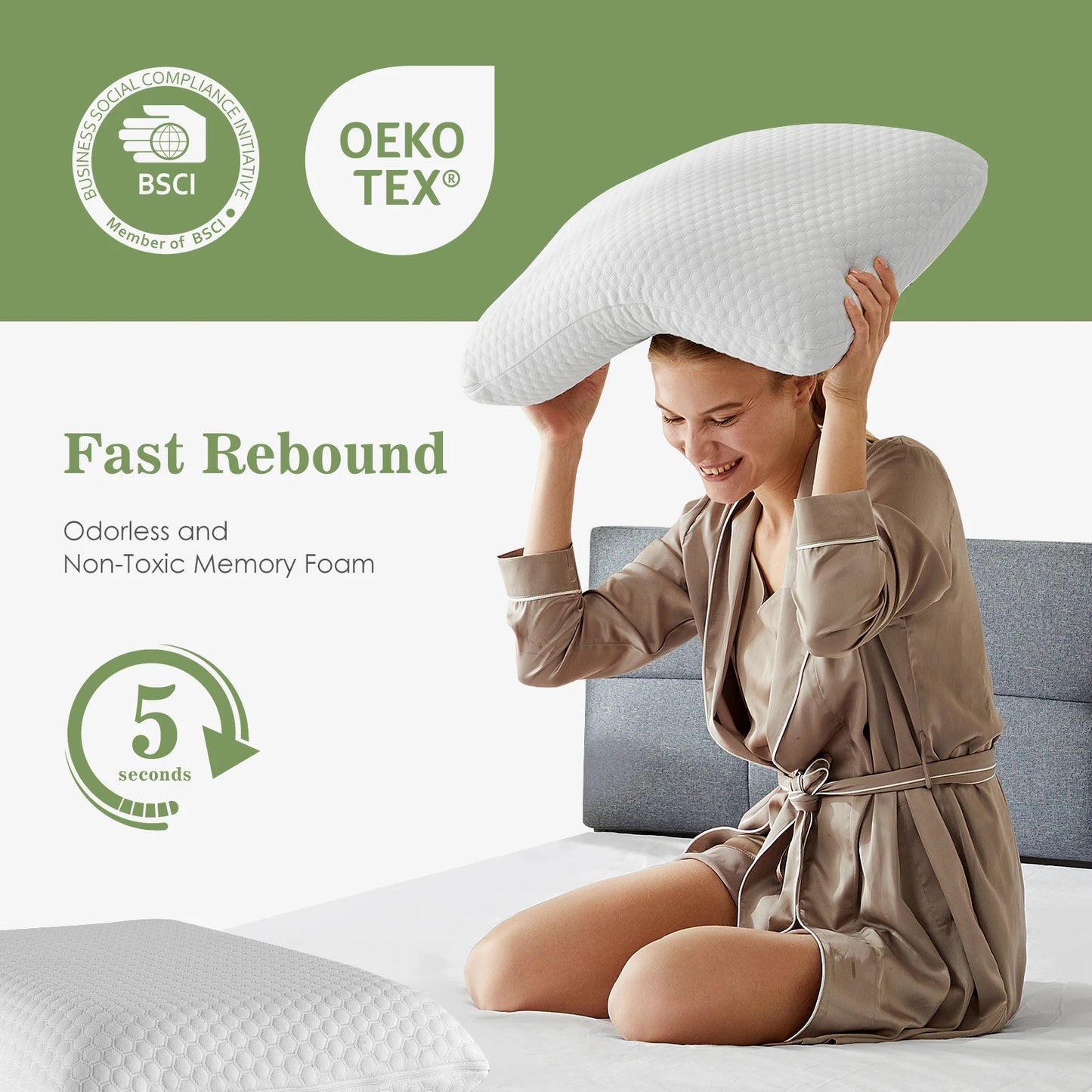 Standard Size Memory Foam Pillows Ventilated Cooling with Removable Washable Cover