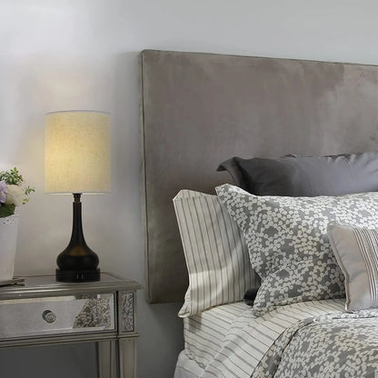 Set of 2 Bedside Table Lamps with Touch Control & USB Charging Ports