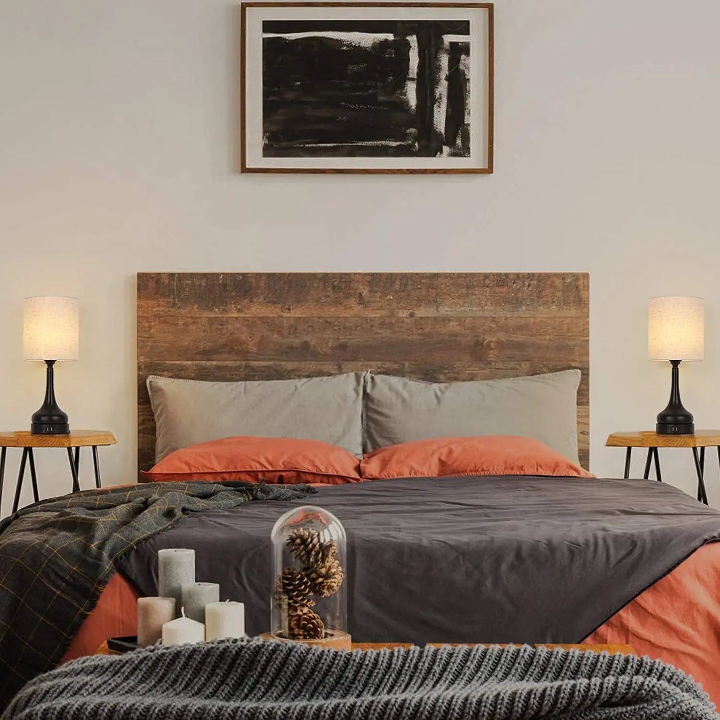 Set of 2 Bedside Table Lamps with Touch Control & USB Charging Ports