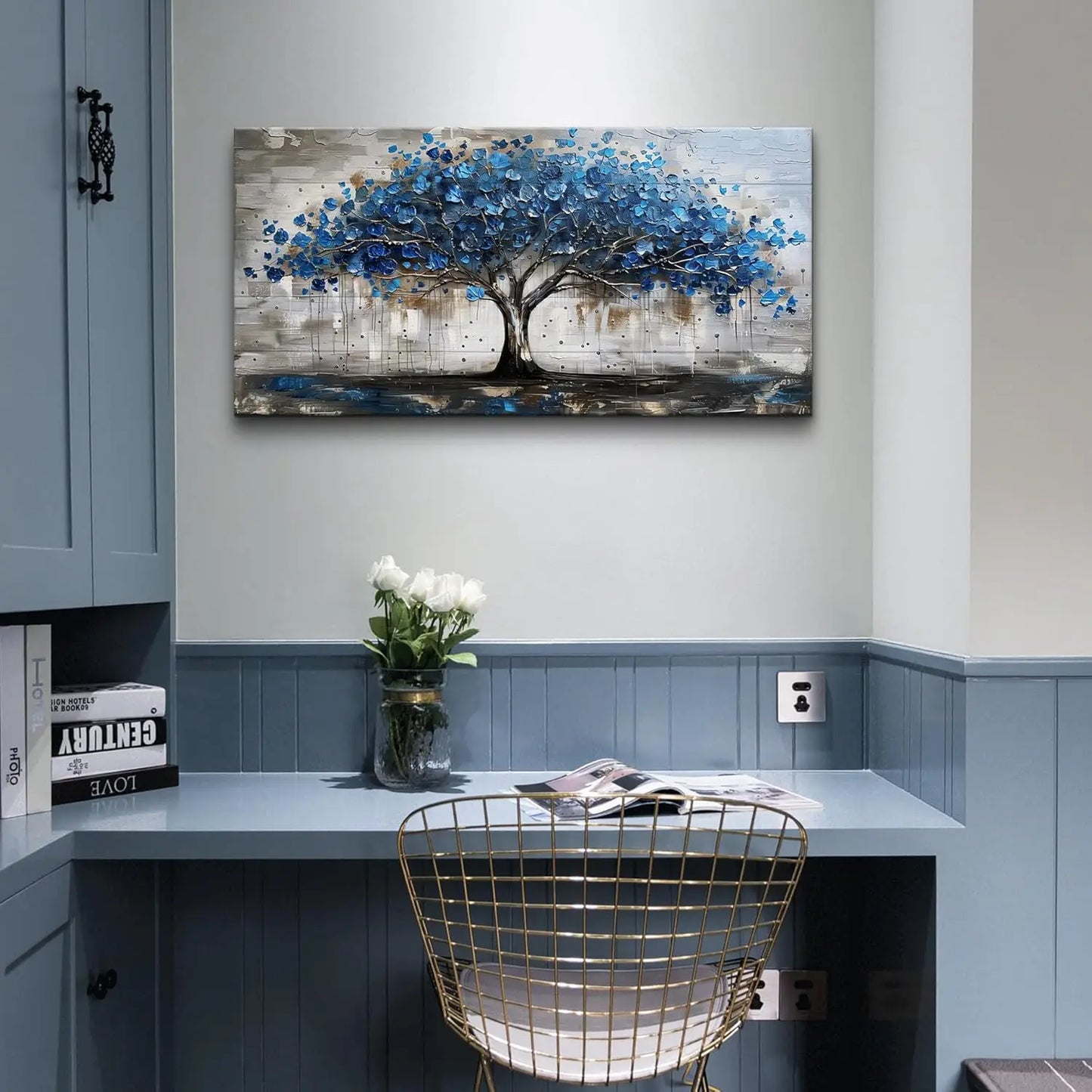 A panoramic abstract tree canvas that adds modern, stylish warmth to any living room, bedroom, or office