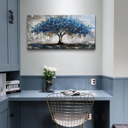 A panoramic abstract tree canvas that adds modern, stylish warmth to any living room, bedroom, or office