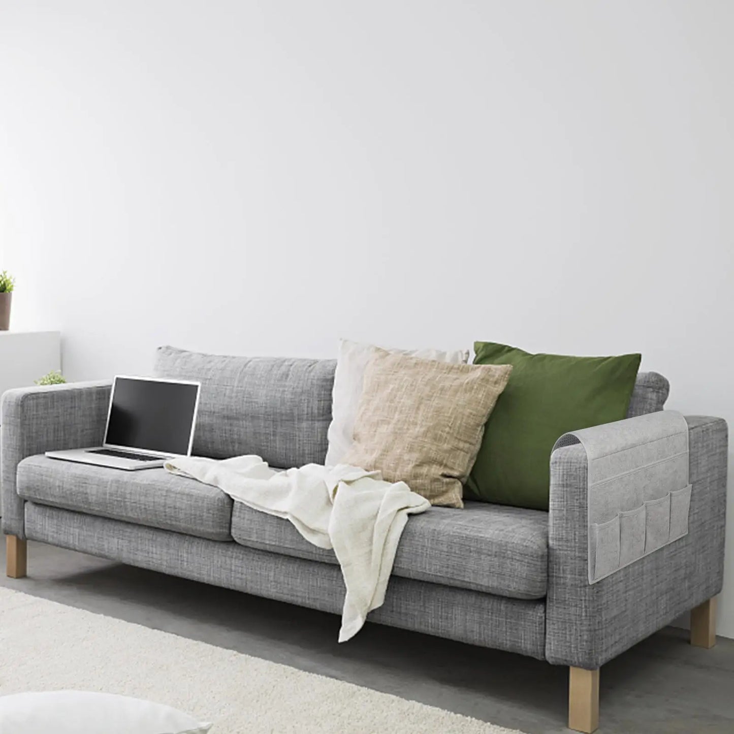 Couch Arm Caddy Stores Remotes & Essentials Within Reach
