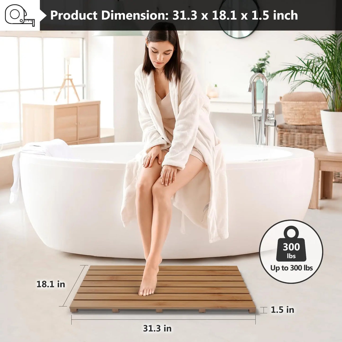 Waterproof Wooden Bamboo Shower Mat