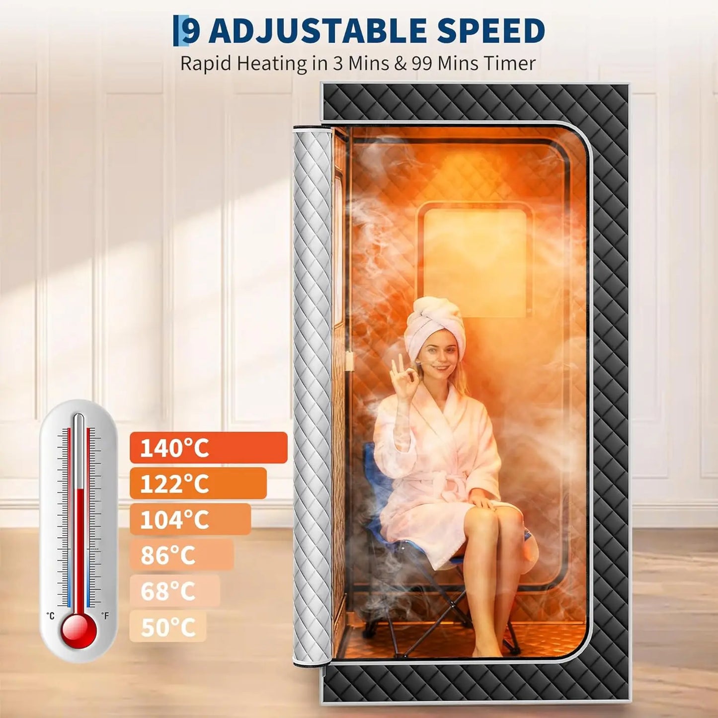 Portable Home Sauna with 1500W Steamer, Roof Zipper