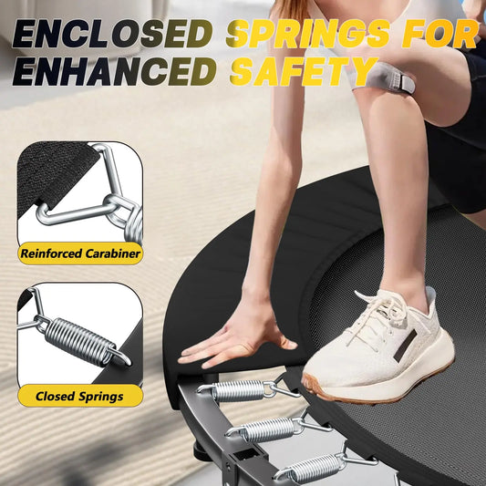 Rebounding Trampoline - Lymphatic Drainage - Foldable with Adjustable U-Bar Handle.