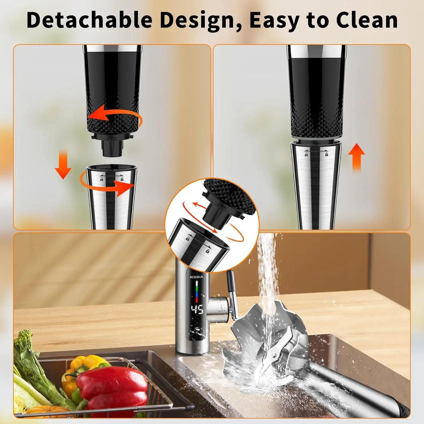 Stainless Steel Handheld Immersion Blender, 21-Speed with 3-Angle Adjustable Blade