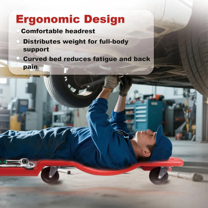 40 Inch Rolling Garage Mechanic Creeper with Padded Headrest and Dual Tool Trays