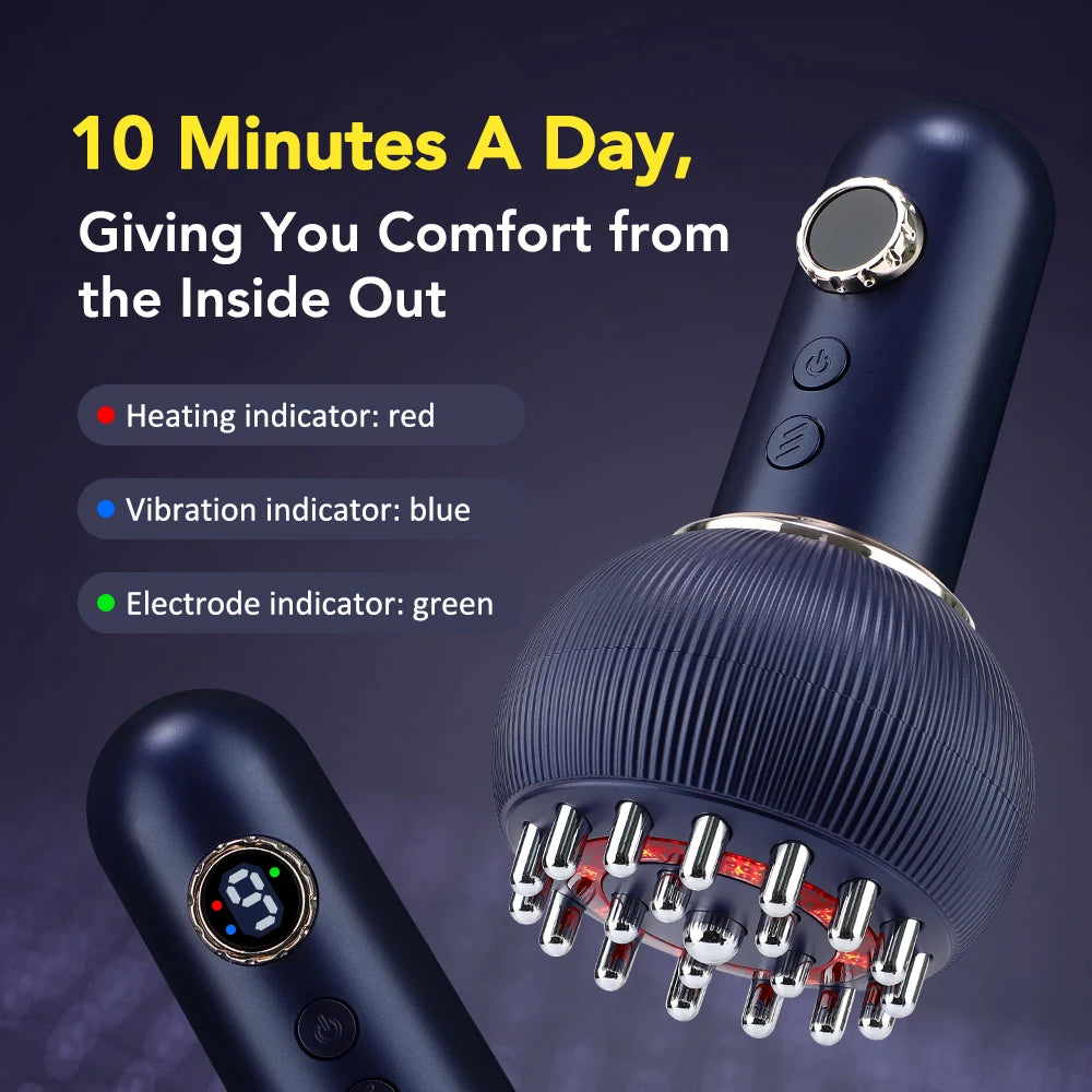 Relax, Recharge & Unwind with This Multi-Function Body & Scalp Massager Featuring Gentle Heat, Vibration & Pulse Micro-Current Technology.     Assists with Lymphatic Drainage
