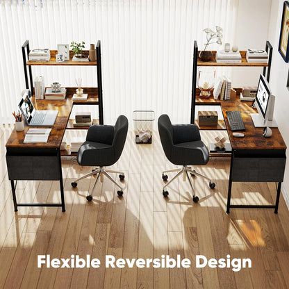 Modern Corner Workstation with Integrated Shelving. This Piece Creates a Refined, Functional Workspace