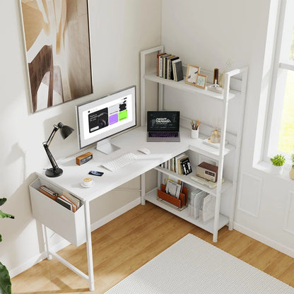 Modern Corner Workstation with Integrated Shelving. This Piece Creates a Refined, Functional Workspace