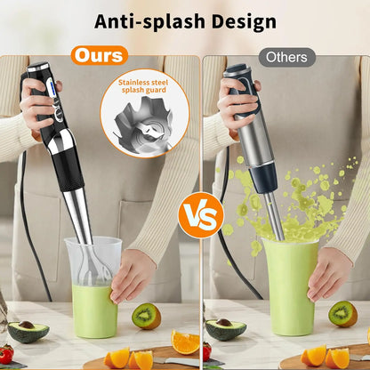 Stainless Steel Handheld Immersion Blender, 21-Speed with 3-Angle Adjustable Blade