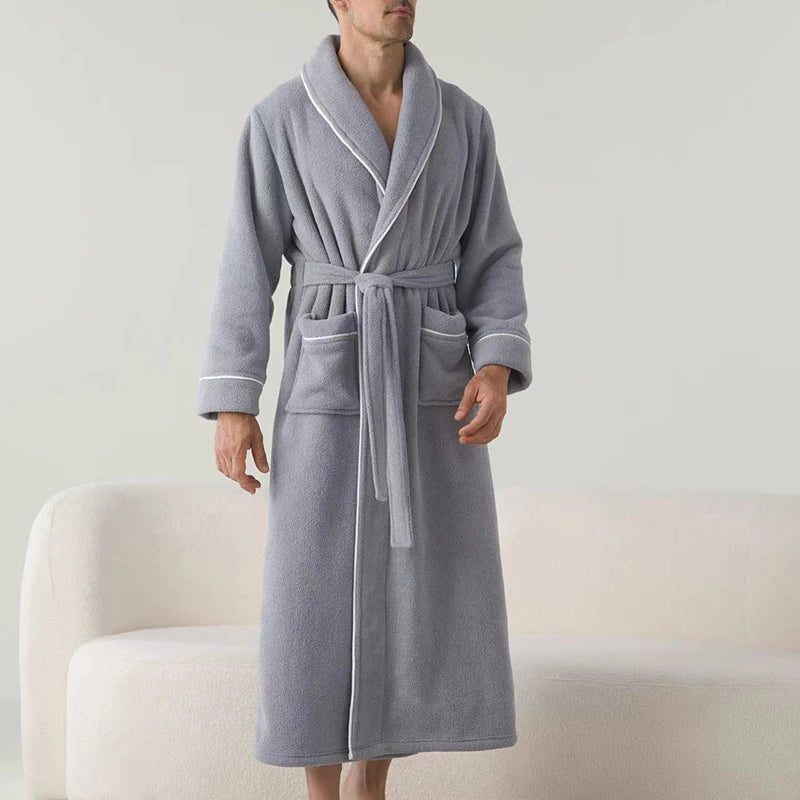 Luxurious Men's Cozy Plush Bathrobe with Long Sleeves and Belt