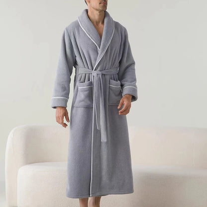 Luxurious Men's Cozy Plush Bathrobe with Long Sleeves and Belt