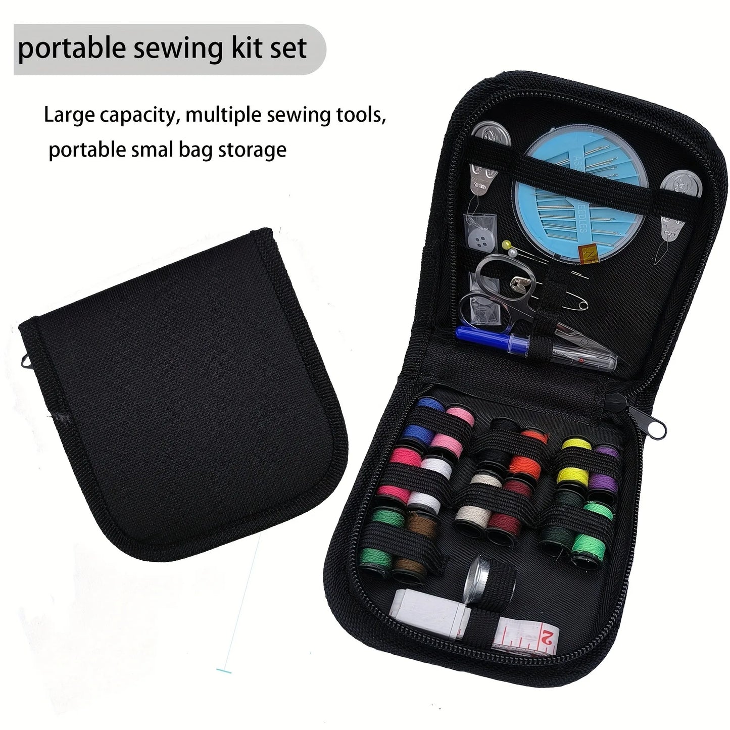 Travel‑ready sewing kit packed with essential repair tools