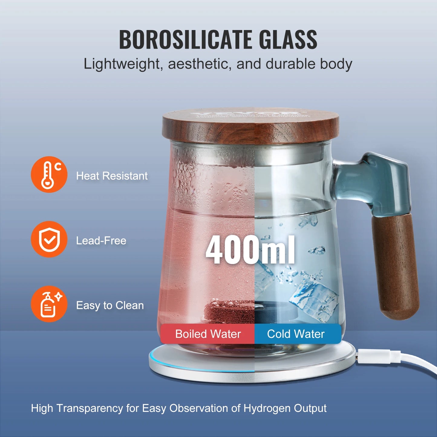 400ML Hydrogen Water Ionizer, SPE Technology with Wireless Charging Base