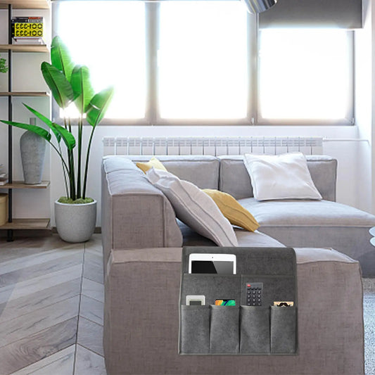 Couch Arm Caddy Stores Remotes & Essentials Within Reach