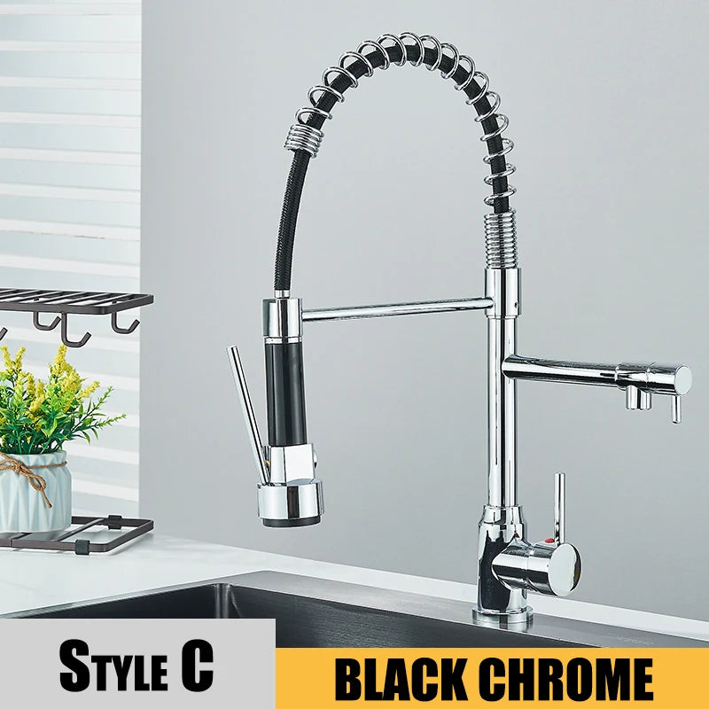 360 Rotation Kitchen Sink Faucet Pull Down Tap with Dual Spout