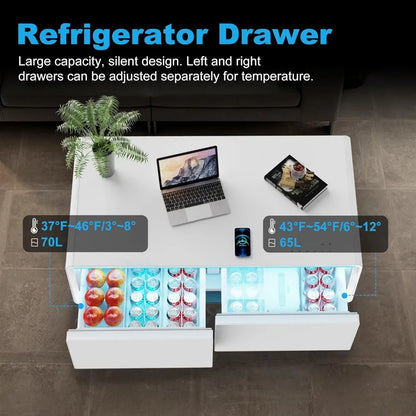 Modern Accent Table with Fridge, Speakers & Charging Convenience