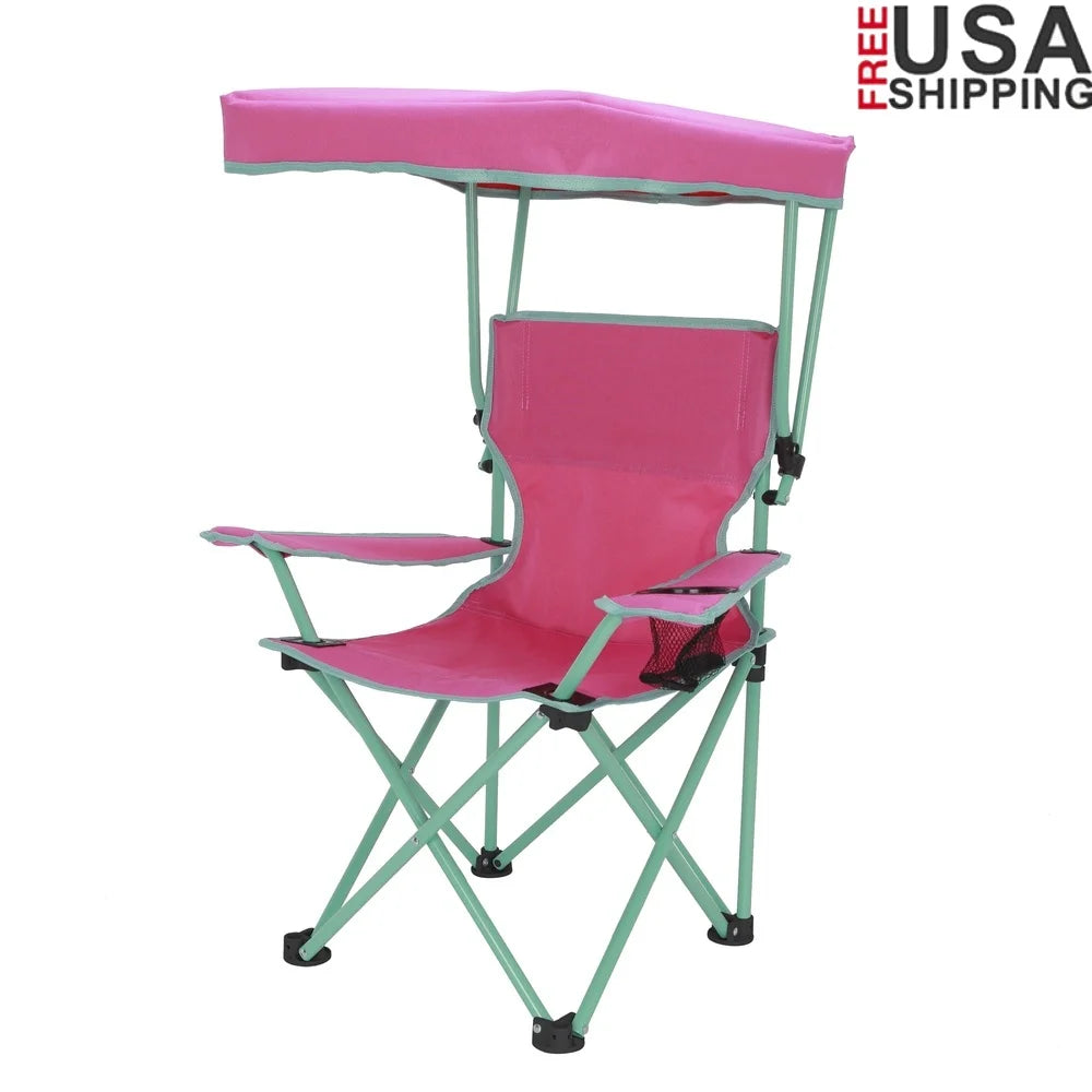 A sturdy, portable kids’ camp chair with a safety lock, cup holder and adjustable sunshade that keeps little ones comfortable and protected outdoors