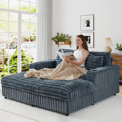 63'' Upholstered Corduroy Plush Loveseat with Charging Station, Cup Holder& Pillows