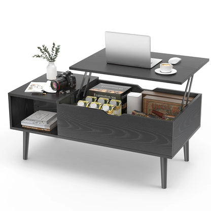 Wood Lift Top Coffee Table with Adjustable Storage Shelf  39.37"x19.7"  Easy Lift Or Lower