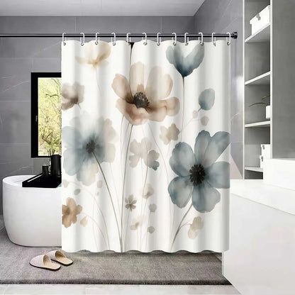 Elegant Floral Print Shower Curtain Set with Hooks